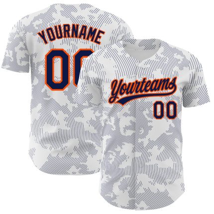 Customizable 3D Pattern Baseball Jersey with Personalized Name & Number - White Navy-Orange Team Design Personalized White