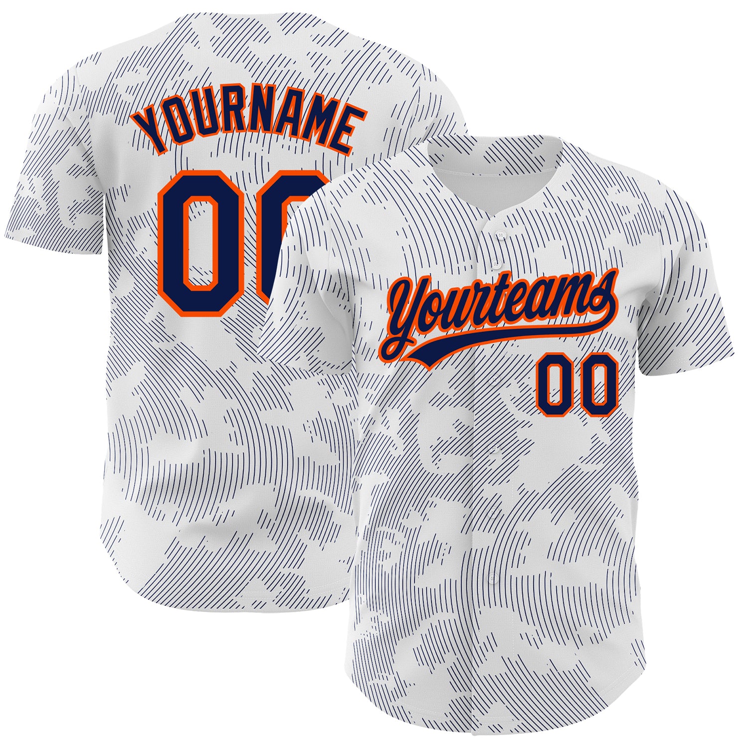 Customizable 3D Pattern Baseball Jersey with Personalized Name & Number - White Navy-Orange Team Design Personalized White