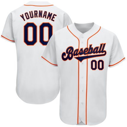 Custom Name and Number Personalized Baseball Jersey in White Navy-Orange - Authentic Team Apparel Personalized White Navy-Orange
