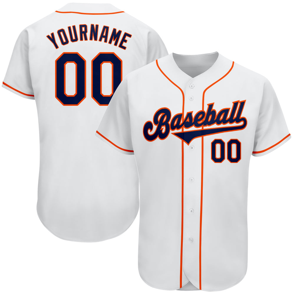Custom Name and Number Personalized Baseball Jersey in White Navy-Orange - Authentic Team Apparel Personalized White Navy-Orange