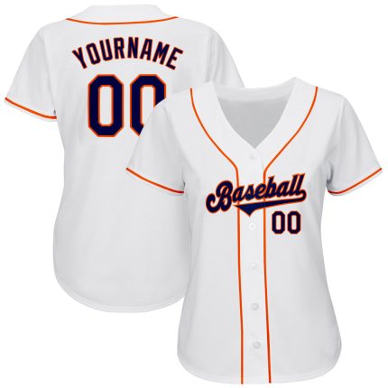 Custom Name and Number Personalized Baseball Jersey in White Navy-Orange - Authentic Team Apparel Personalized White Navy-Orange