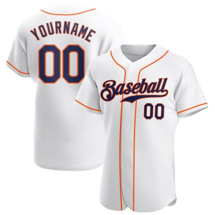 Personalized Authentic Baseball Jersey in White, Navy, and Orange Colors Personalized White Navy-Orange Authentic Baseball