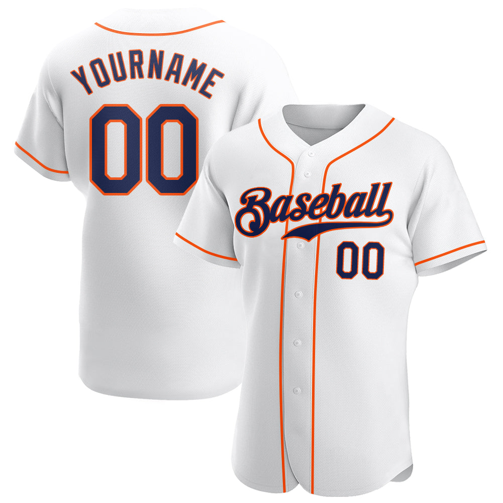 Personalized Authentic Baseball Jersey in White, Navy, and Orange Colors Personalized White Navy-Orange Authentic Baseball