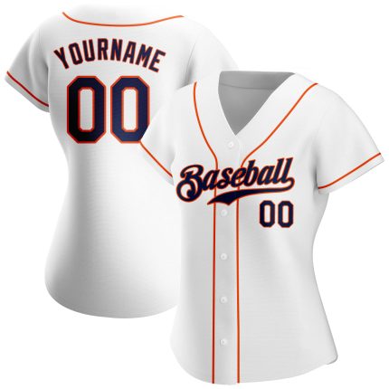 Personalized Authentic Baseball Jersey in White, Navy, and Orange Colors Personalized White Navy-Orange Authentic Baseball