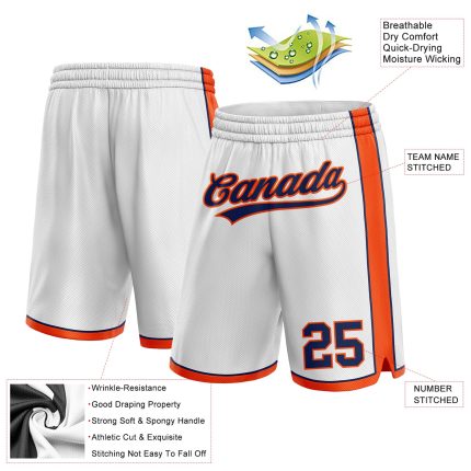 Custom Name Number Basketball Shorts - Personalized Navy-Orange Team Authentic White Personalized White Navy-Orange Authentic