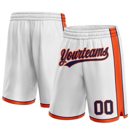 Custom Name Number Basketball Shorts - Personalized Navy-Orange Team Authentic White Personalized White Navy-Orange Authentic
