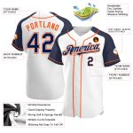 Custom Name and Number Personalized Baseball Jersey, White Navy-Orange Authentic Raglan Sleeves Personalized White Navy-Orange
