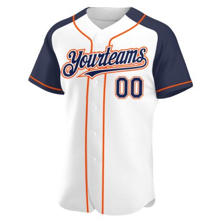 Custom Name and Number Personalized Baseball Jersey, White Navy-Orange Authentic Raglan Sleeves Personalized White Navy-Orange