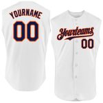 Personalized Authentic Sleeveless Baseball Jersey - White Navy Orange Design Personalized White Navy-Orange Authentic Sleeveless