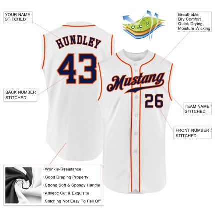 Custom Name Number Baseball Jersey - Personalized Authentic White Navy Orange Sleeveless Team Apparel Personalized White