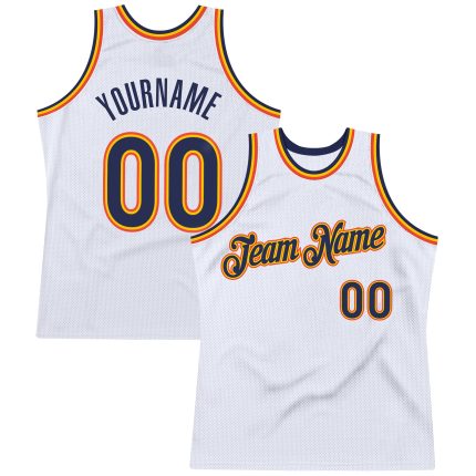 Custom Personalized Basketball Jersey with Name and Number - White Navy Orange Authentic Throwback Style Personalized White