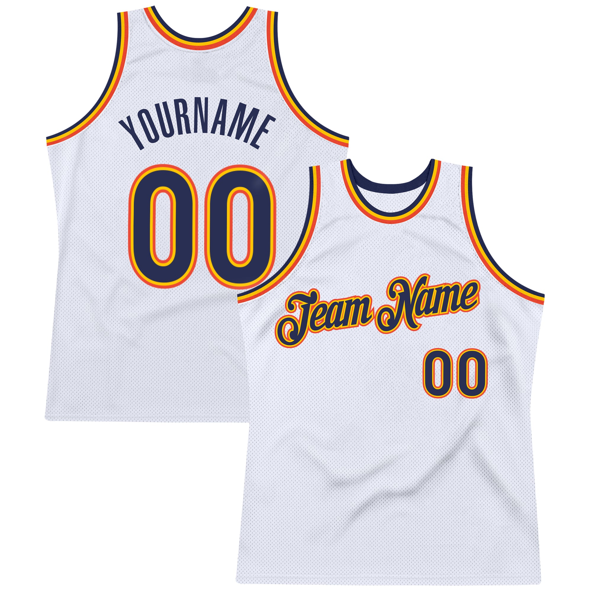 Custom Personalized Basketball Jersey with Name and Number - White Navy Orange Authentic Throwback Style Personalized White