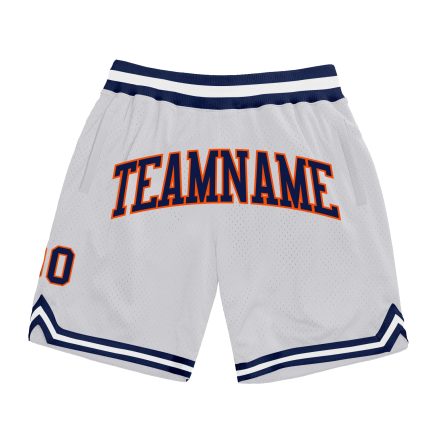 Custom Name Number Personalized Basketball Shorts White Navy Orange Authentic Throwback Team Design Personalized White Navy-Orange