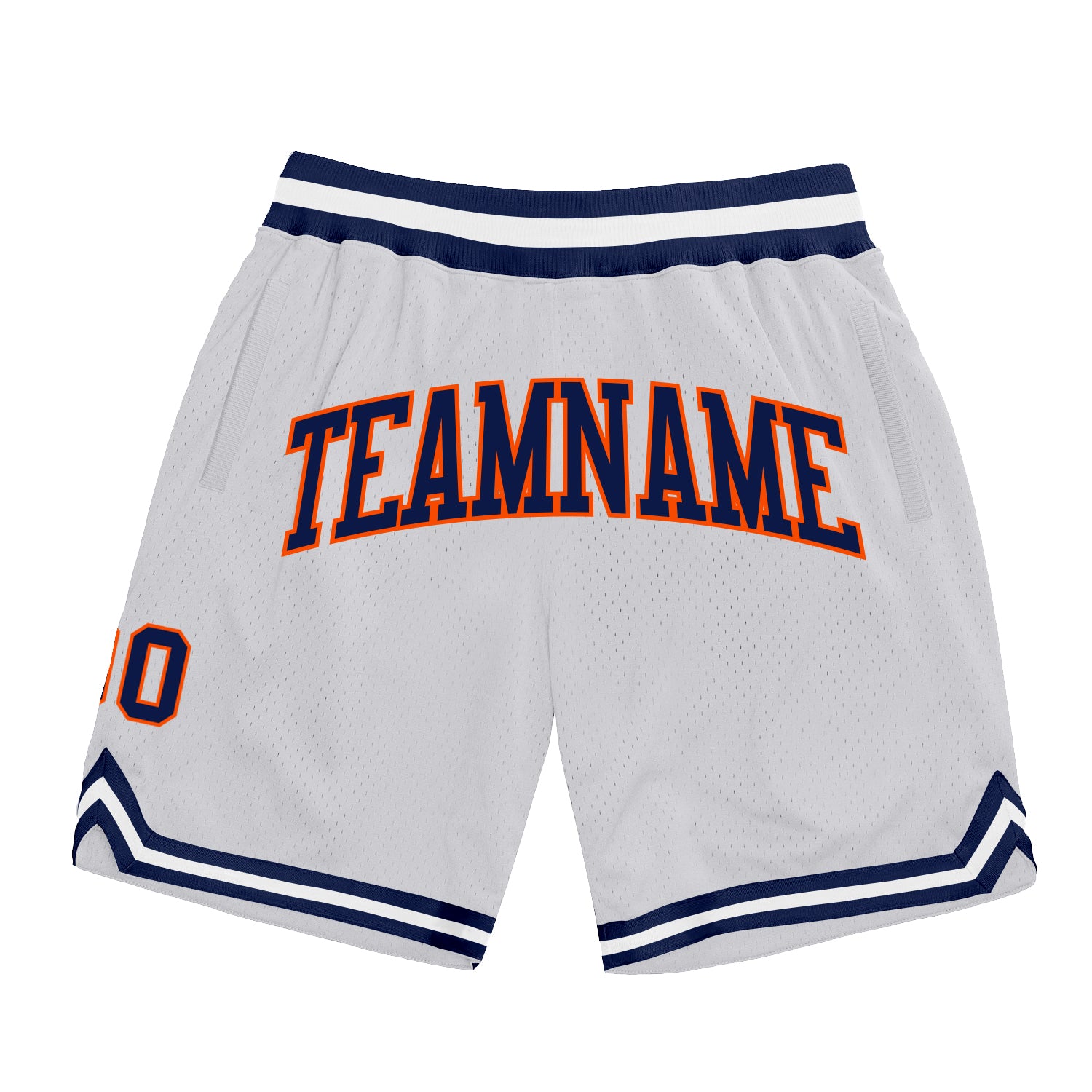 Custom Name Number Personalized Basketball Shorts White Navy Orange Authentic Throwback Team Design Personalized White Navy-Orange