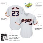 Customizable Baseball Jersey Shirt with Name and Number - Personalized White Navy-Orange Authentic Throwback Rib-Knit Personalized