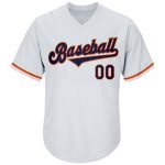 Customizable Baseball Jersey Shirt with Name and Number - Personalized White Navy-Orange Authentic Throwback Rib-Knit Personalized