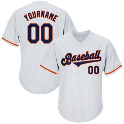 Customizable Baseball Jersey Shirt with Name and Number - Personalized White Navy-Orange Authentic Throwback Rib-Knit Personalized