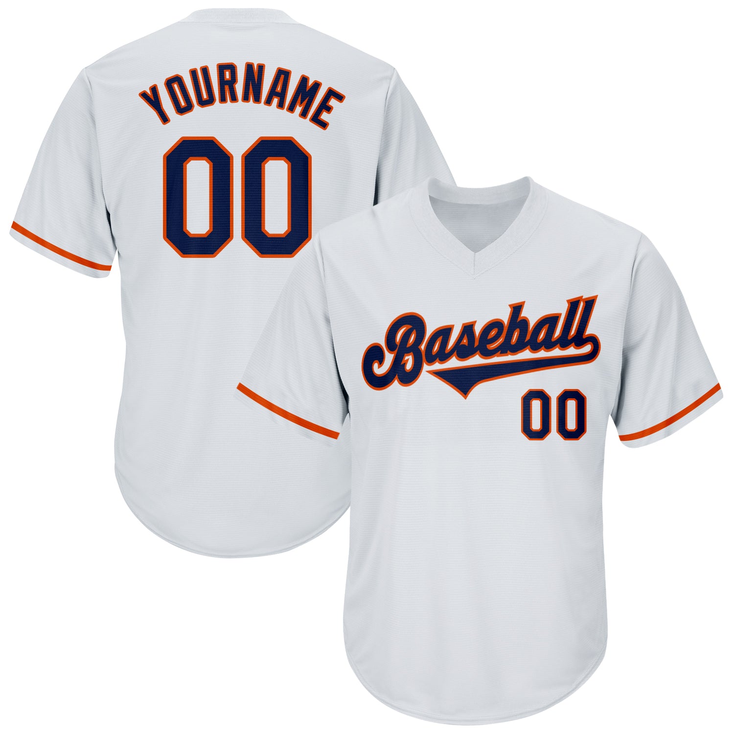 Customizable Baseball Jersey Shirt with Name and Number - Personalized White Navy-Orange Authentic Throwback Rib-Knit Personalized