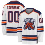 Custom white, navy and orange hockey jersey