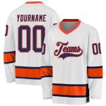 Custom Team Hockey Jersey with Personalized Name and Number in White Navy Orange Personalized White Navy-Orange Hockey Jersey