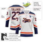 Custom Name and Number Personalized Hockey Jersey - White Navy-Orange Lace Neck Team Jersey Personalized White Navy-Orange