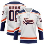 Custom Name and Number Personalized Hockey Jersey - White Navy-Orange Lace Neck Team Jersey Personalized White Navy-Orange
