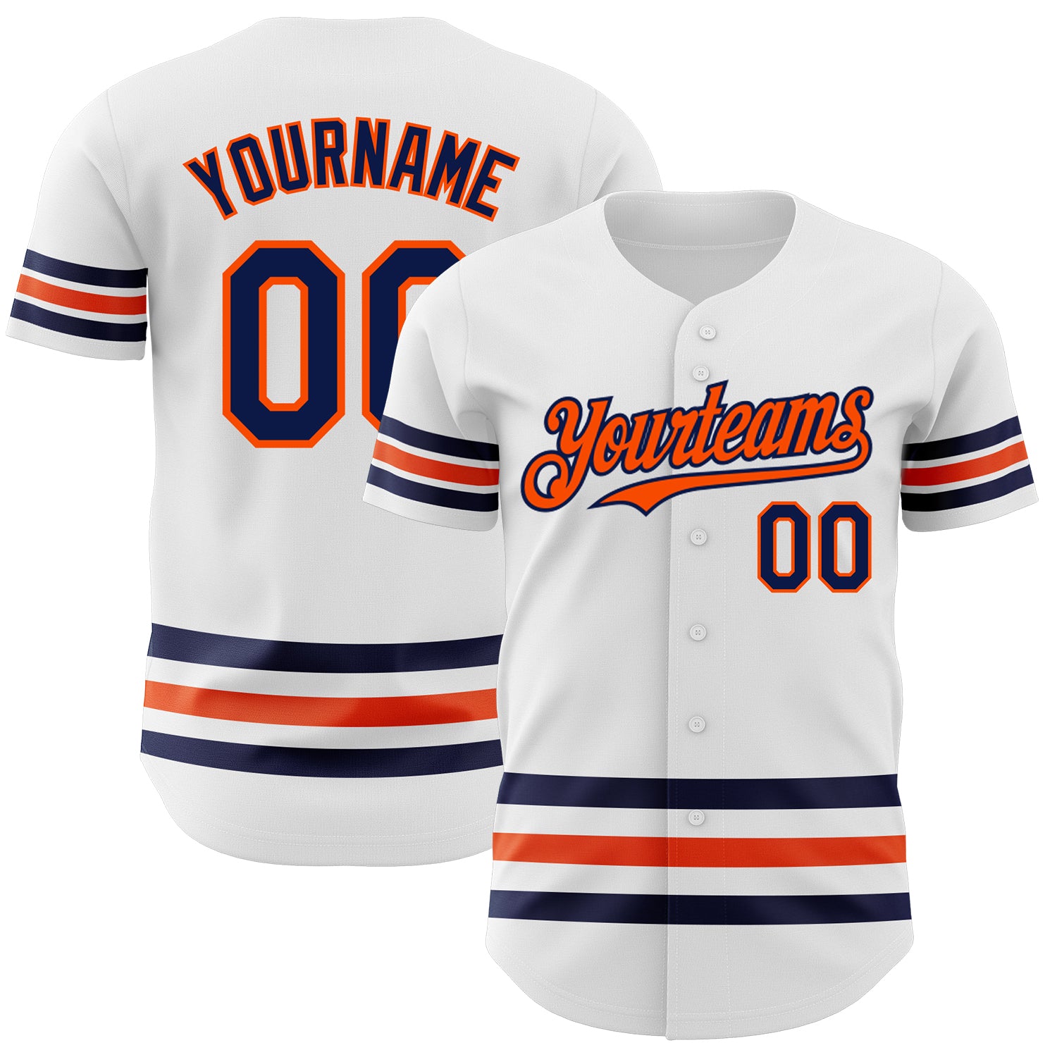 Custom Name and Number Authentic Baseball Jersey - Personalized White Navy-Orange Line Design Personalized White Navy-Orange