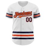 Custom Name and Number Authentic Baseball Jersey - Personalized White Navy-Orange Line Design Personalized White Navy-Orange