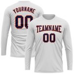 Custom Team Long Sleeve Performance T-Shirt - Personalized White Navy-Orange with Name and Number Personalized White Navy-Orange