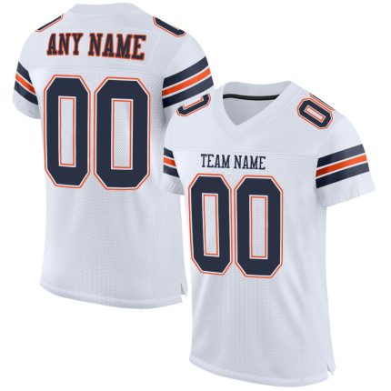 Custom Team Football Jersey - Personalized Mesh White Navy-Orange with Name and Number Personalized White Navy-Orange Mesh
