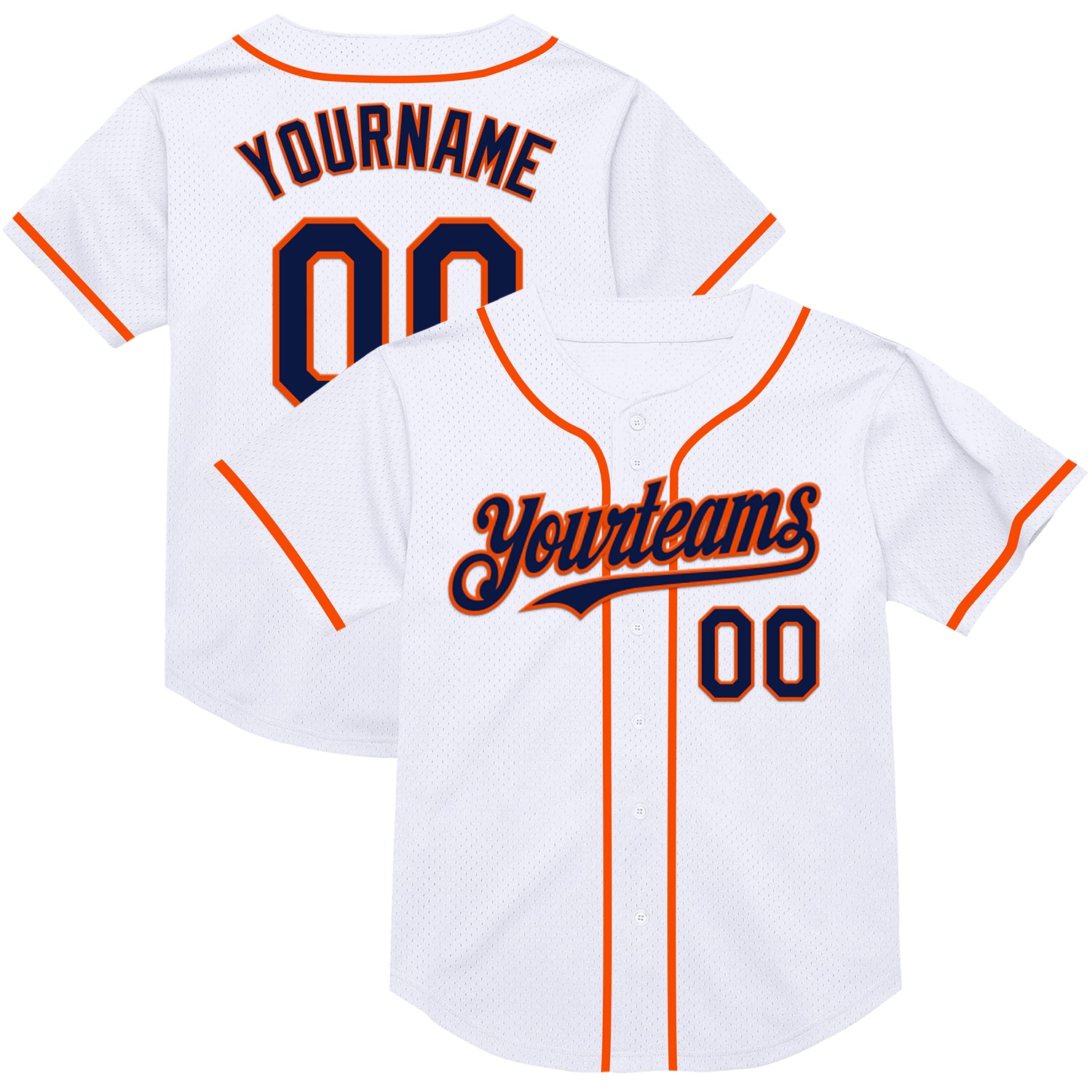 Custom Mesh Baseball Jersey with Personalized Name and Number - White Navy-Orange Authentic Throwback Team Apparel Personalized