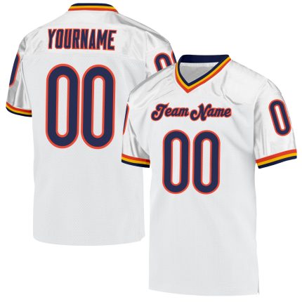 Custom Personalized Football Jersey - White Navy-Orange Mesh Throwback with Name & Number Personalized White Navy-Orange