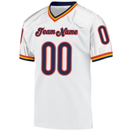 Custom Personalized Football Jersey - White Navy-Orange Mesh Throwback with Name & Number Personalized White Navy-Orange
