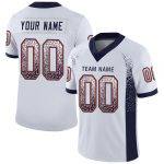 Custom Personalized Football Jersey - White Navy Orange Mesh - Team Name & Number Personalized White Navy-Orange Mesh Drift