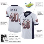 Custom Personalized Football Jersey - White Navy Orange Mesh - Team Name & Number Personalized White Navy-Orange Mesh Drift