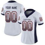 Custom Personalized Football Jersey - White Navy Orange Mesh - Team Name & Number Personalized White Navy-Orange Mesh Drift