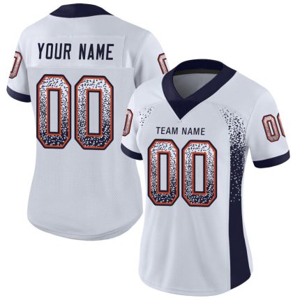 Custom Personalized Football Jersey - White Navy Orange Mesh - Team Name & Number Personalized White Navy-Orange Mesh Drift