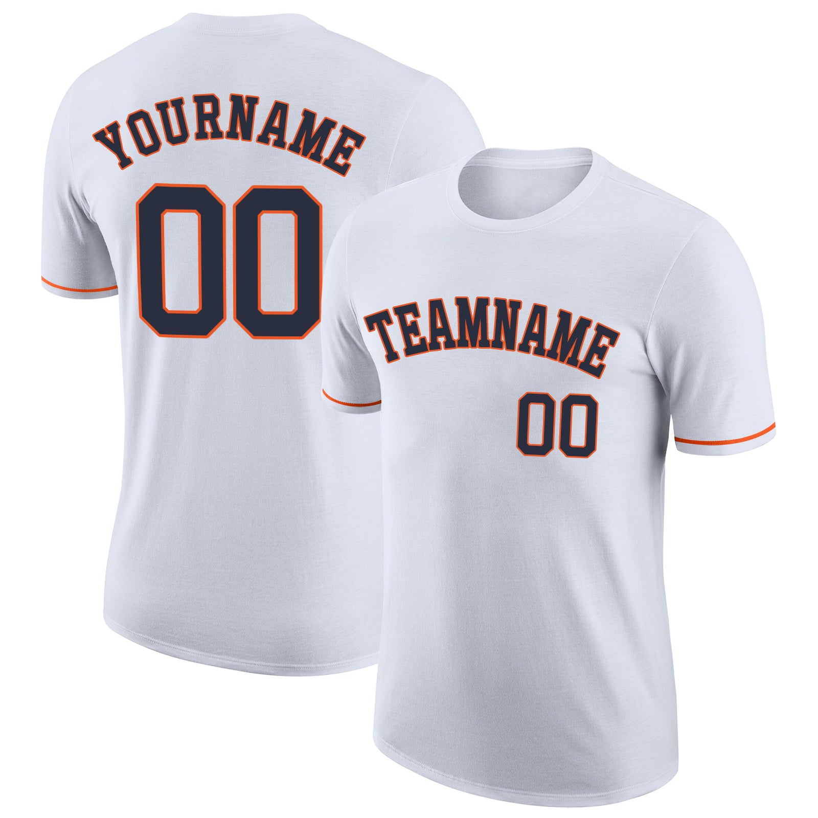 Custom Team Performance T-Shirt with Personalized Name and Number - White Navy Orange Personalized White Navy-Orange Performance