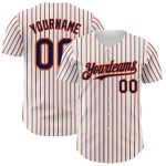 Personalized Navy Orange Pinstripe Baseball Jersey with Custom Name and Number - Authentic Team Jersey Personalized White