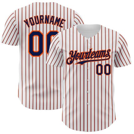 Personalized Navy Orange Pinstripe Baseball Jersey with Custom Name and Number - Authentic Team Jersey Personalized White