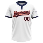 Custom Name Number Personalized Unisex Softball Jersey - White Navy Orange Two-Button Design Personalized White Navy-Orange