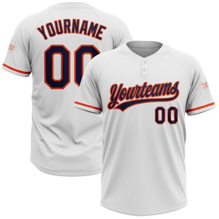Personalized Softball Jersey Unisex Two-Button in White, Navy, and Orange Personalized White Navy-Orange Two-Button Unisex