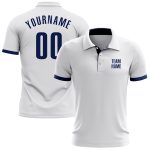 Custom Name Number Golf Polo Shirt - Personalized White Navy Performance Team Apparel Personalized White Navy Performance
