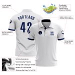 Custom Name Number Golf Polo Shirt - Personalized White Navy Performance Team Apparel Personalized White Navy Performance