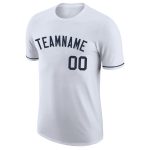 Custom Team Name and Number Personalized Performance T-Shirt - White Navy Personalized White Navy Performance T-Shirt Team