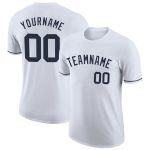 Custom Team Name and Number Personalized Performance T-Shirt - White Navy Personalized White Navy Performance T-Shirt Team