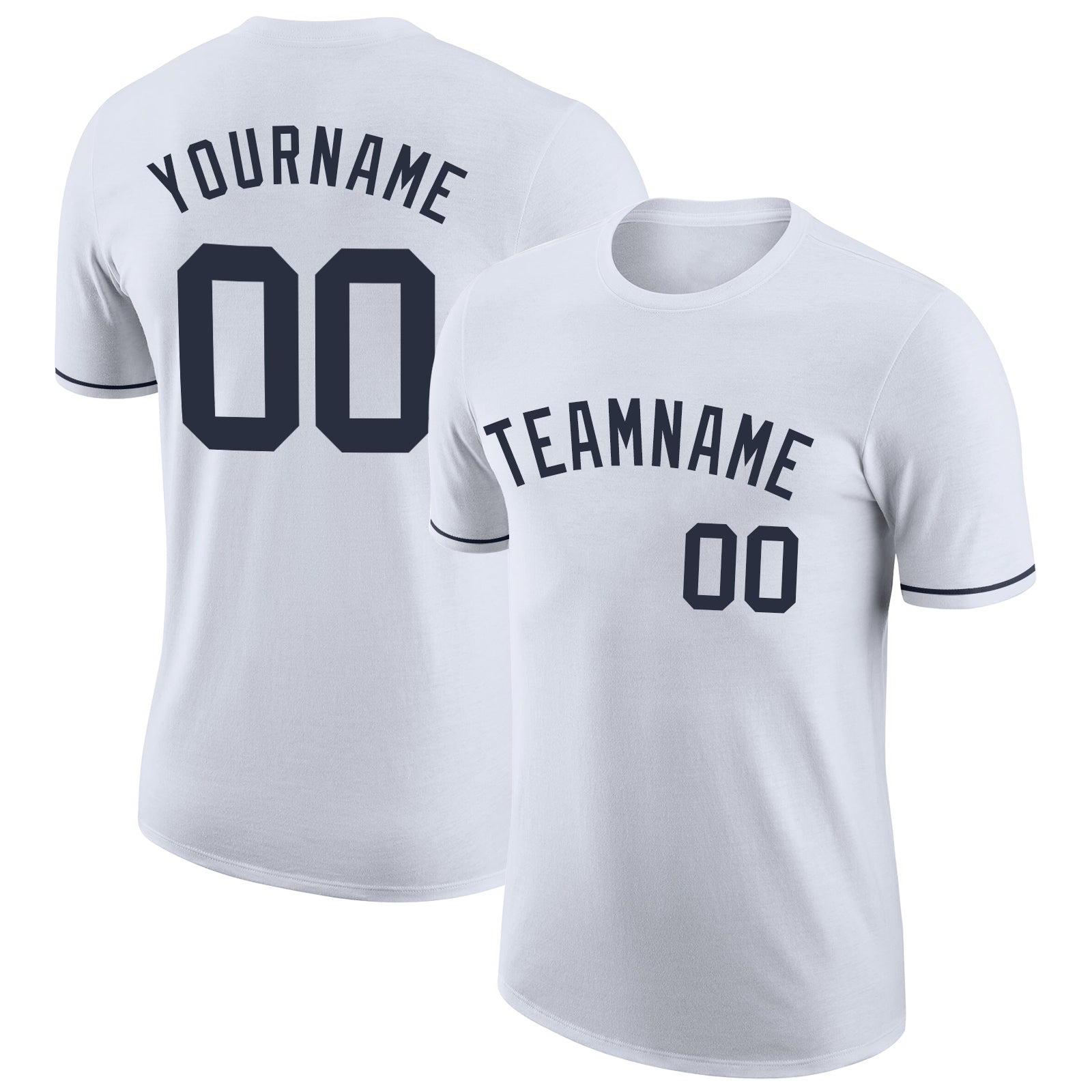 Custom Team Name and Number Personalized Performance T-Shirt - White Navy Personalized White Navy Performance T-Shirt Team