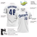 Custom Name and Number Personalized Performance Golf Polo Shirt in White Navy Personalized White Navy Performance Vapor Golf