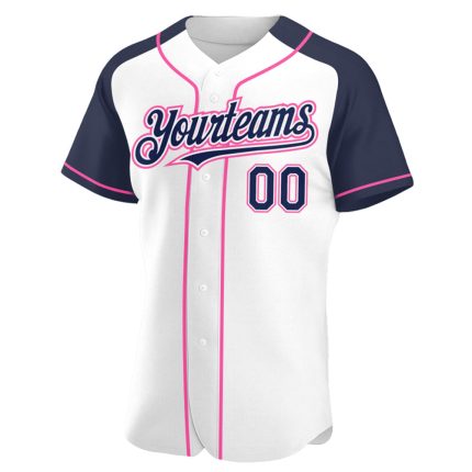 Custom Name and Number Baseball Jersey - Personalized Authentic White Navy-Pink Raglan Sleeves Team Apparel Personalized