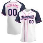 Custom Name and Number Baseball Jersey - Personalized Authentic White Navy-Pink Raglan Sleeves Team Apparel Personalized